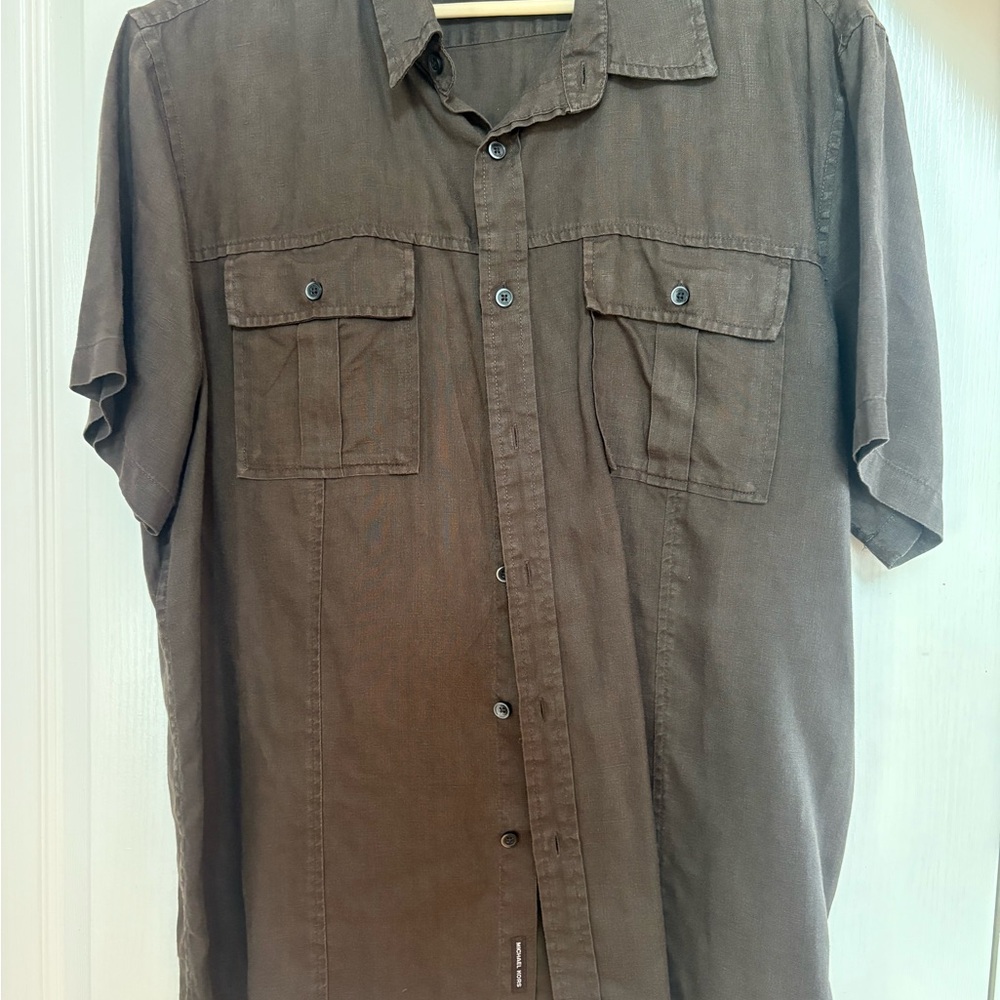 Michael Kors Men's Casual Brown Button Down Shirt
